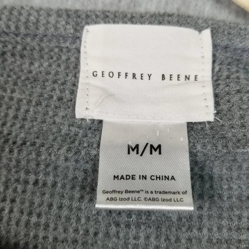 Geoffrey Beene Thermal Shirt Men Medium Gray Waffle Knit Long Sleeve See Through